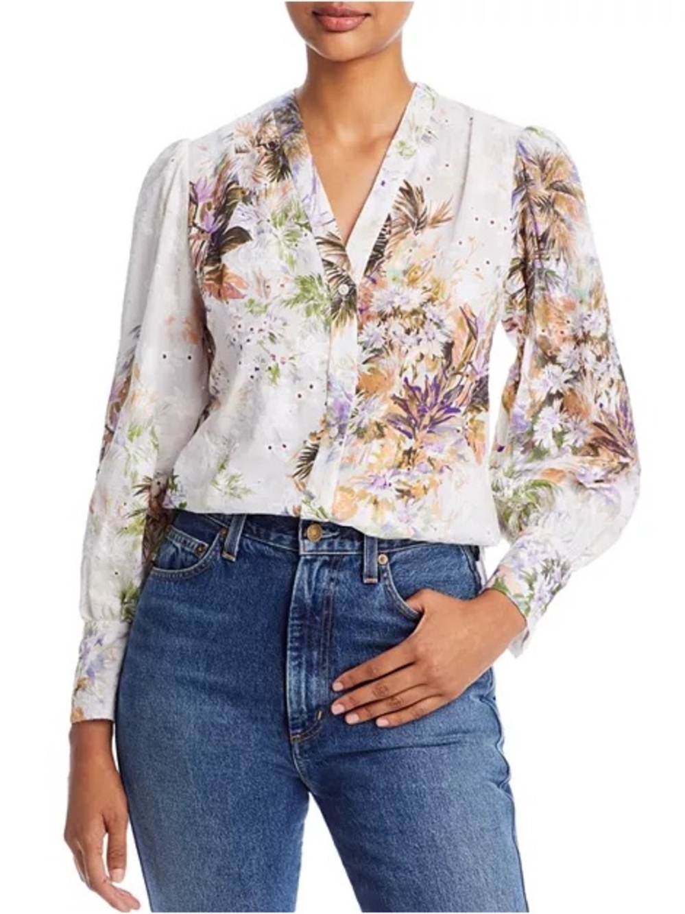 Kobi  V neck floral cotton embroidered blouse medium